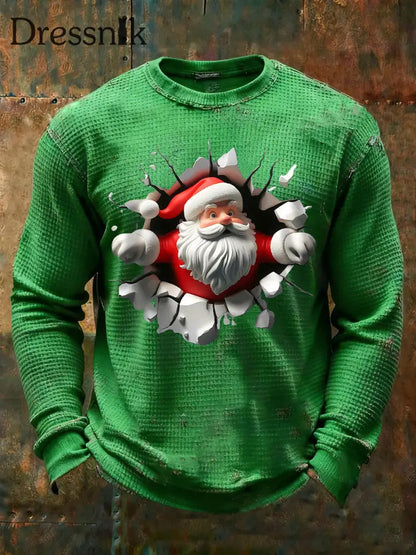 Herren Weihnachts-Waffel-Freizeit-T-Shirt Grün / S