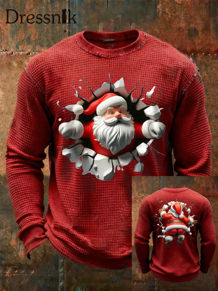 Herren Weihnachts-Waffel-Freizeit-T-Shirt Rot / S