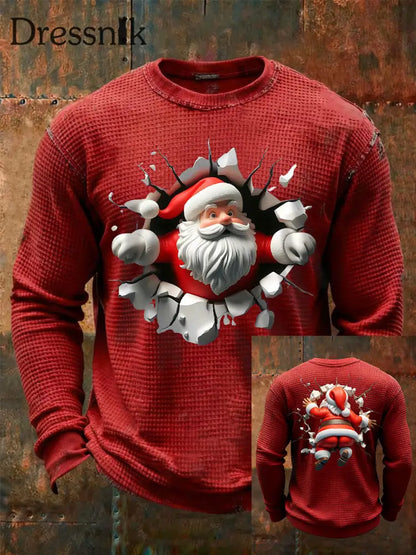 Herren Weihnachts-Waffel-Freizeit-T-Shirt Rot / S