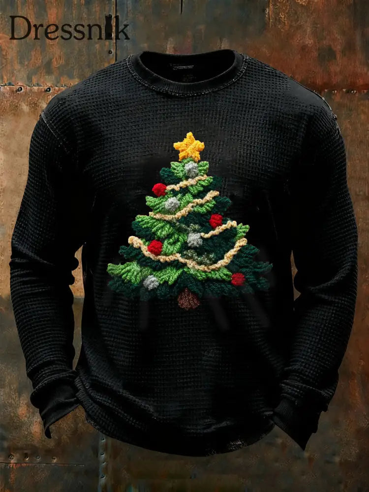 Herren Weihnachts-Waffel-Freizeit-T-Shirt Schwarz / S