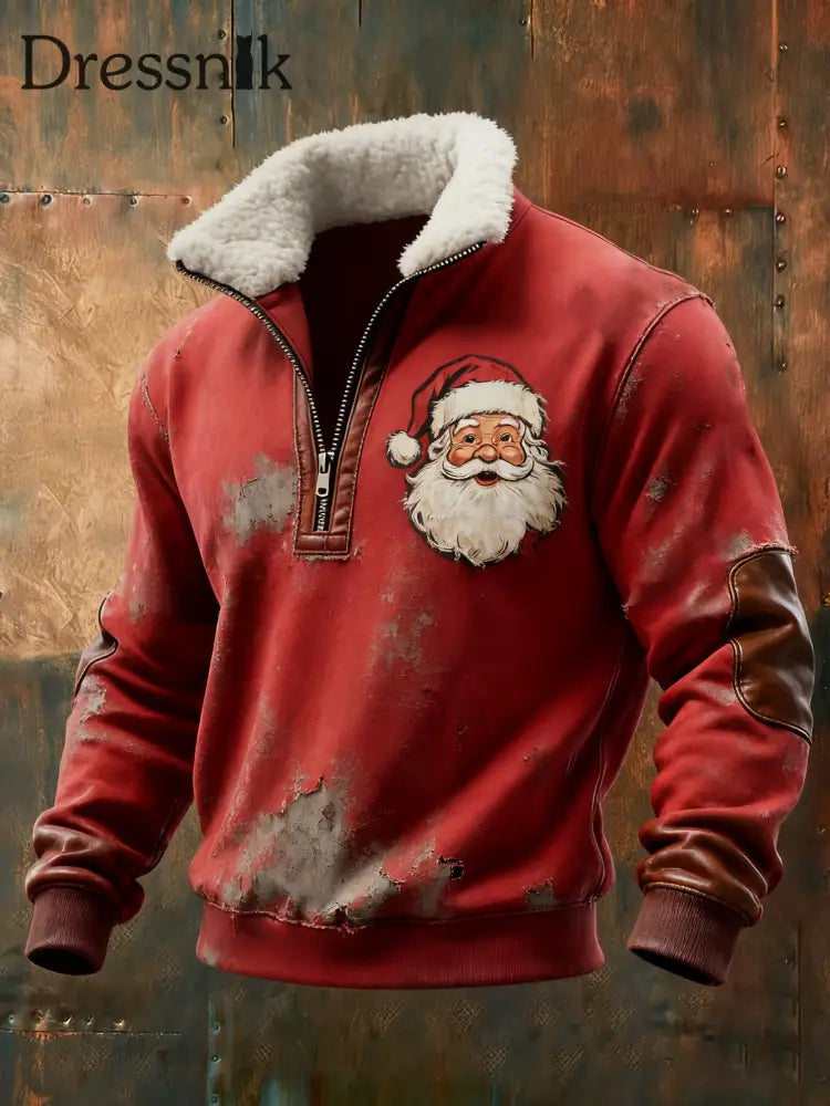 Herren-Weihnachtsmann-Druck lässig mit Reiß verschluss Rot / S