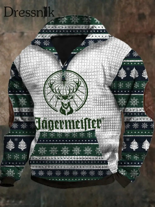 Herren Wein Liebhaber Jägermeister Druck Revers Waffel Karierte Reiß Verschluss Outdoor