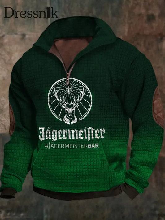 Herren Wein Liebhaber Jägermeister Gradient Print Revers Walf Checks Reiß Verschluss Outdoor