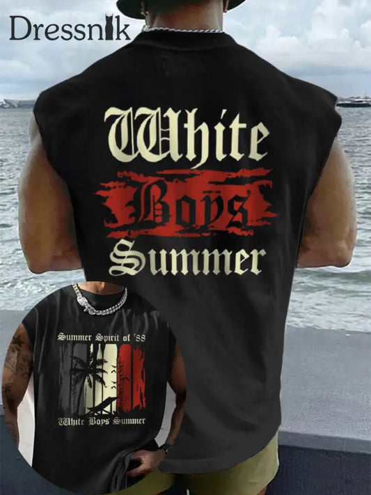 Herren Weißer Junge Sommer bedruckte Weste Schwarz / S