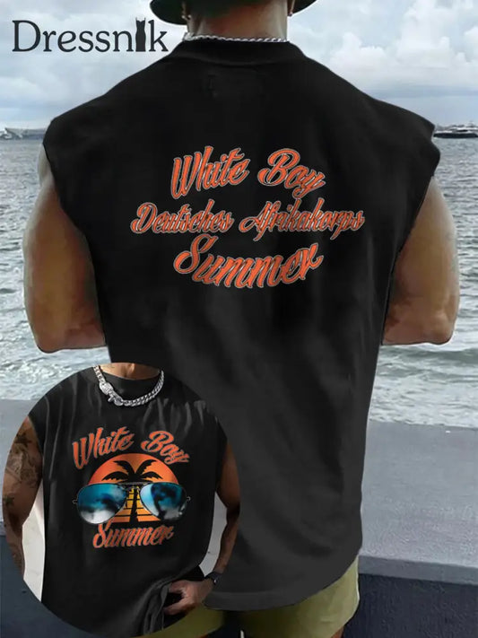 Herren Weißer Junge Sommer bedruckte Weste Schwarz / S
