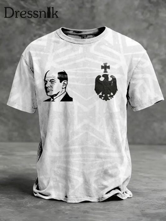 Herren weißes subtiles Muster bedruckt ’Olaf Scholz’ T-Shirt mehrfarbig / S