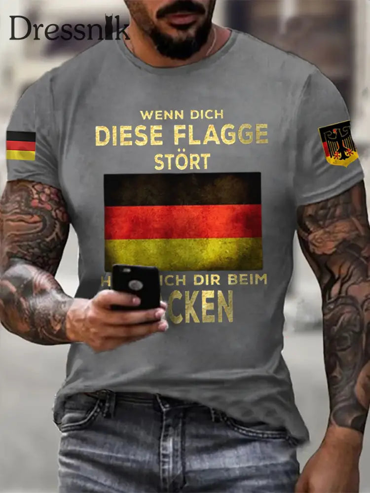 Herren Wenn dich diese flagge stört helfe ich dir im packen bedrucktes Kurzarm-T-Shirt Grau / S