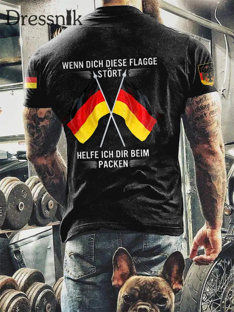 Herren Wenn dich diese flagge stört helfe ich dir im packen bedrucktes Kurzarm-T-Shirt Schwarz / S