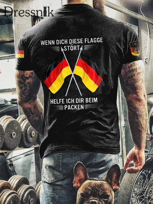 Herren Wenn dich diese flagge stört helfe ich dir im packen bedrucktes Kurzarm-T-Shirt Schwarz / S