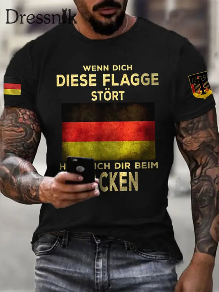 Herren Wenn dich diese flagge stört helfe ich dir im packen bedrucktes Kurzarm-T-Shirt Schwarz / S