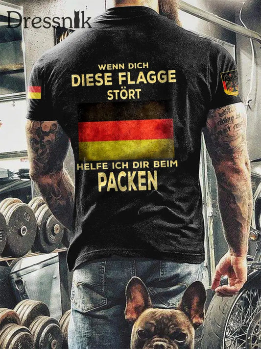 Herren Wenn dich diese flagge stört helfe ich dir im packen bedrucktes Kurzarm-T-Shirt Schwarz / S