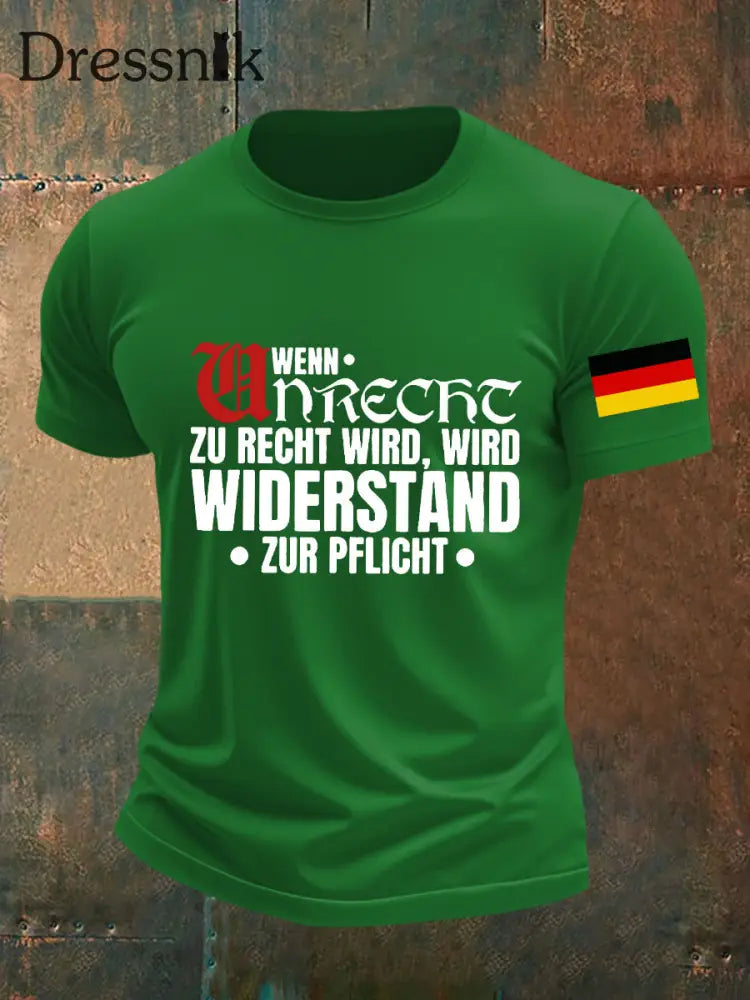 Herren Wenn Recht zu Unrecht wird bedrucktes T-Shirt Grün / S
