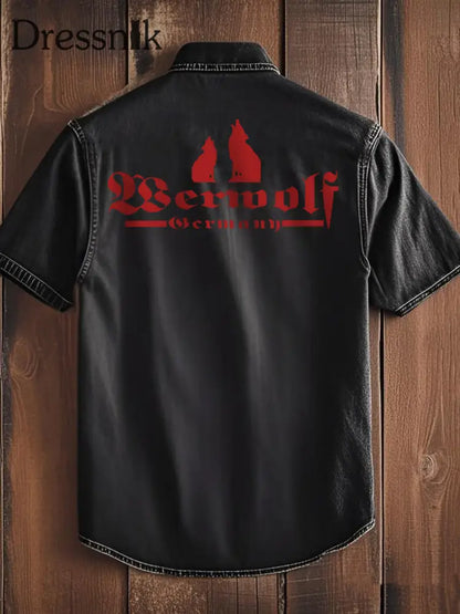 Herren Werwolf Deutschland mit Wolf bedrucktes Kurzarm-Shirt