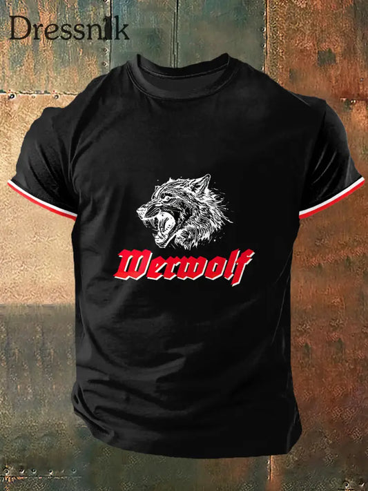 Herren Werwolf Print Vintage Mode Kurzarm T-Shirt Schwarz / S