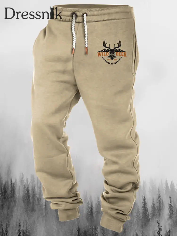 Herren West Wild Deer Print Kordel Zug Elastische Kraft Füße Lässige Sport Dicke Hosen A / M