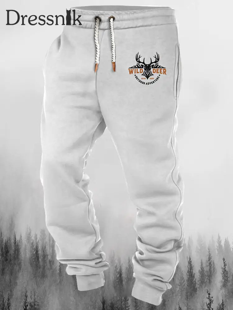 Herren West Wild Deer Print Kordel Zug Elastische Kraft Füße Lässige Sport Dicke Hosen B / M