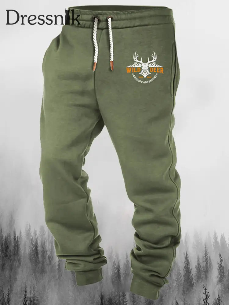 Herren West Wild Deer Print Kordel Zug Elastische Kraft Füße Lässige Sport Dicke Hosen C / M