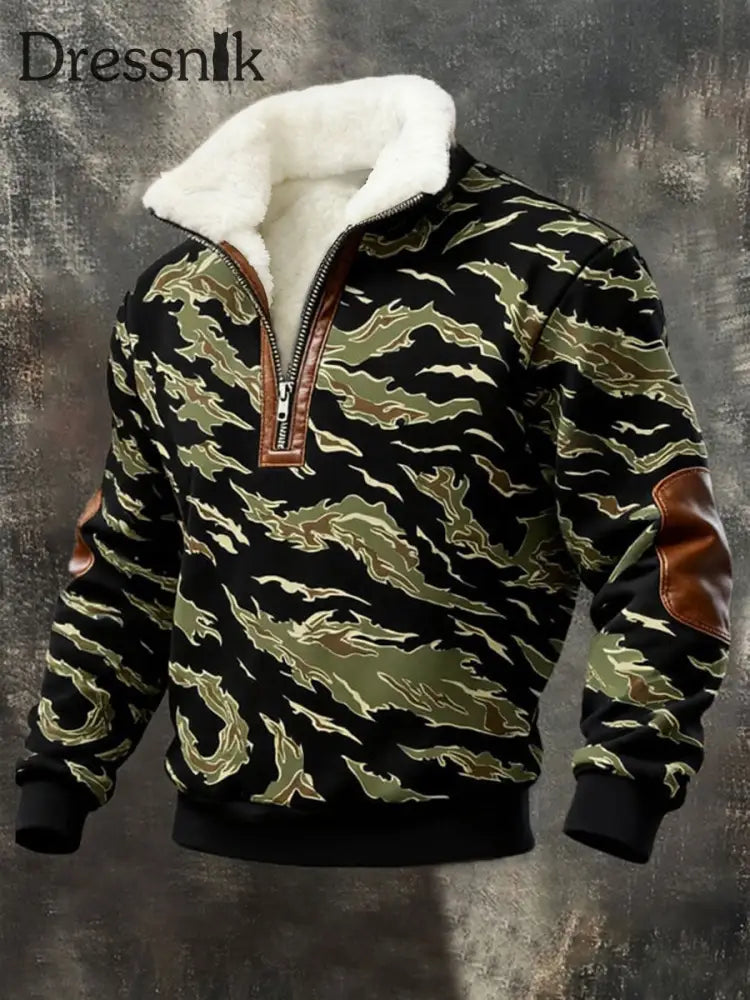 Herren Western Camouflage Plüsch Stand Kragen Hemd als bild / S