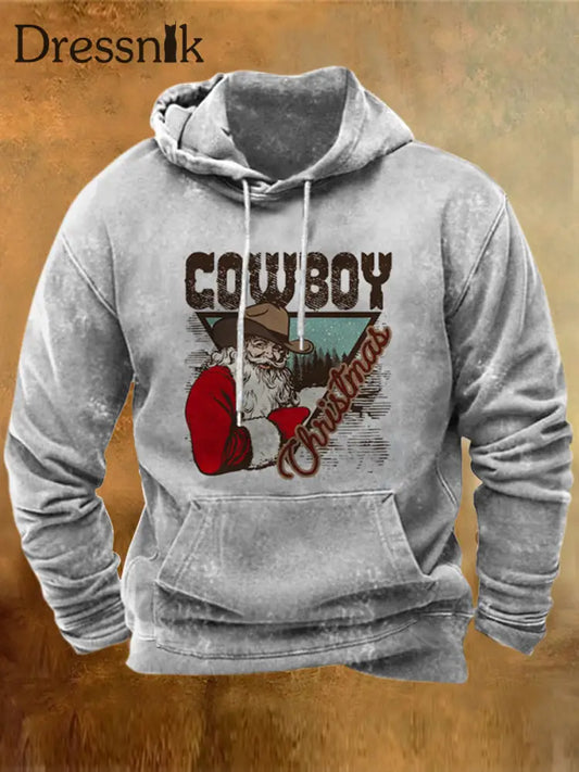 Herren Western Cowboy Santa Claus Print Lässig Lose Outdoor-Kordel Zug Hoodie A / S