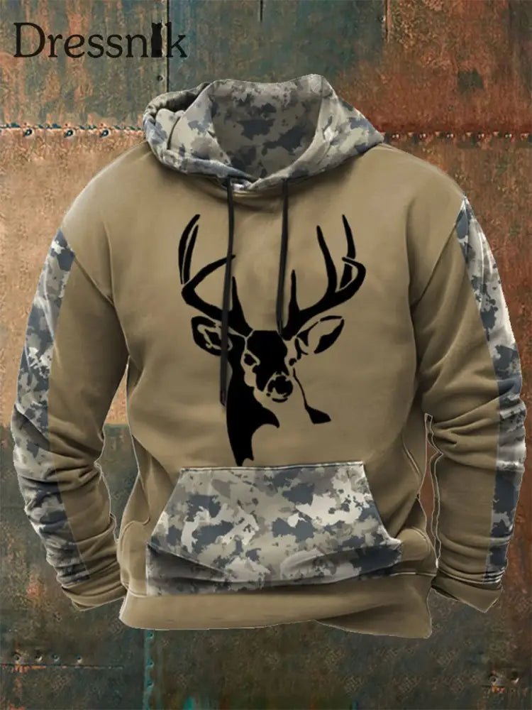 Herren Western Deer Head 3D Camouflage Übergroßer Hoodie Braun / S