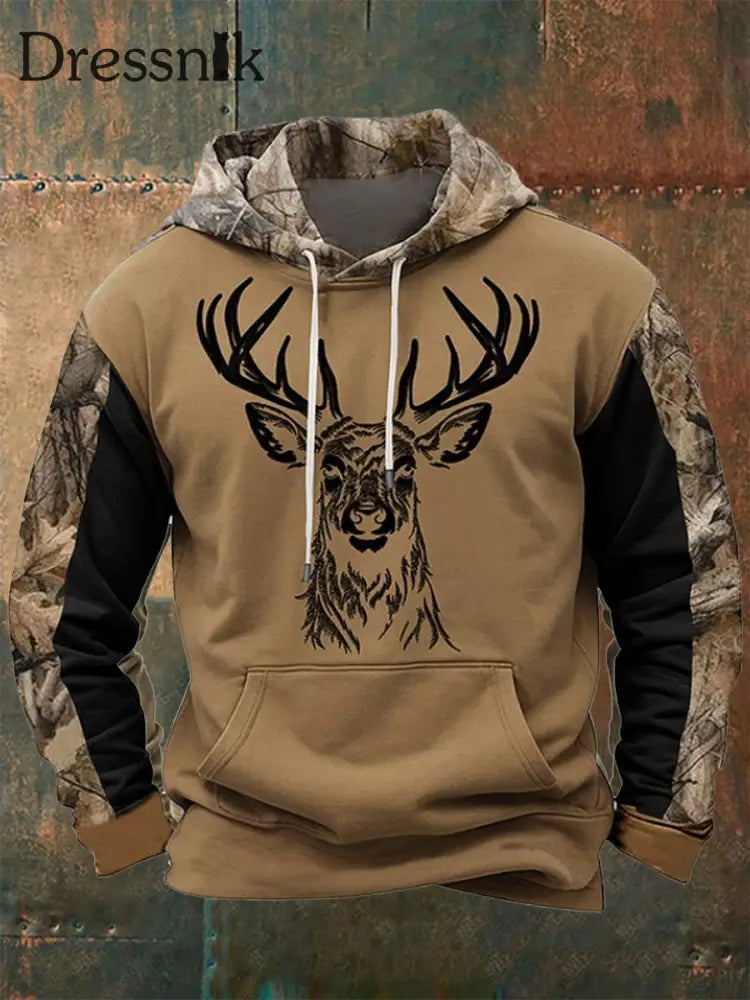 Herren Western Deer Head 3D Camouflage Übergroßer Hoodie Braun / S