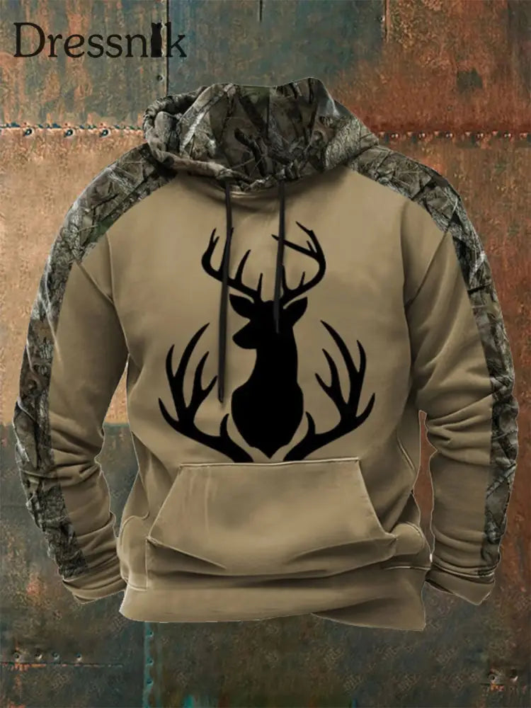 Herren Western Deer Head 3D Camouflage Übergroßer Hoodie Braun / S