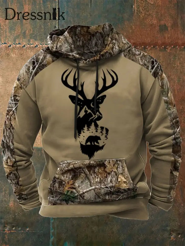 Herren Western Deer Head 3D Camouflage Übergroßer Hoodie Braun / S