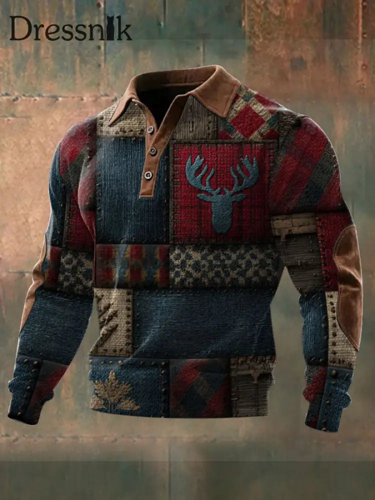 Herren Western Elch Spleißen Bedrucktes Hemd als bild / S