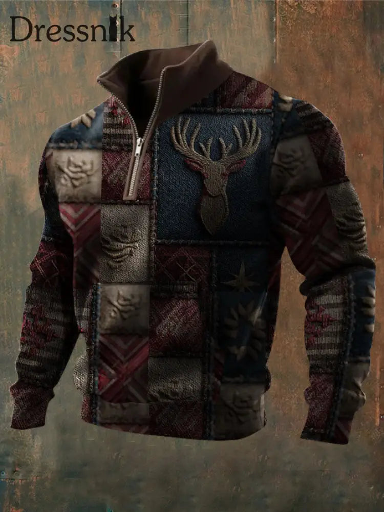 Herren Western Elch Spleißen Bedrucktes Hemd als bild / S