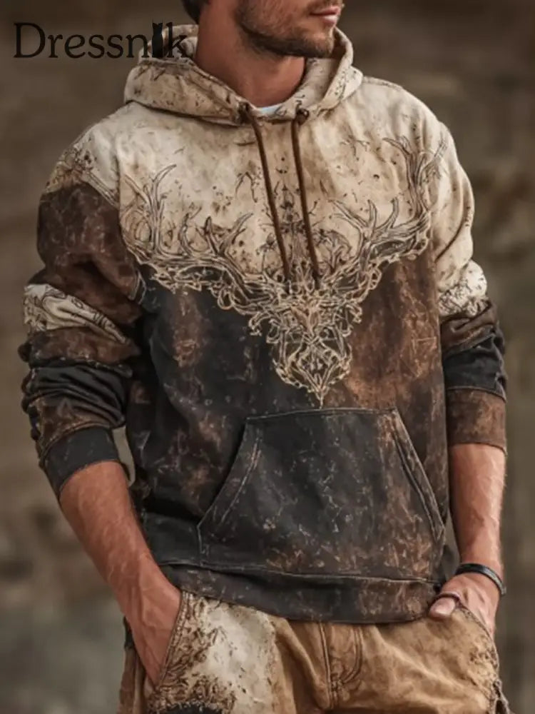 Herren Western Elk bedruckter Hoodie als bild / S