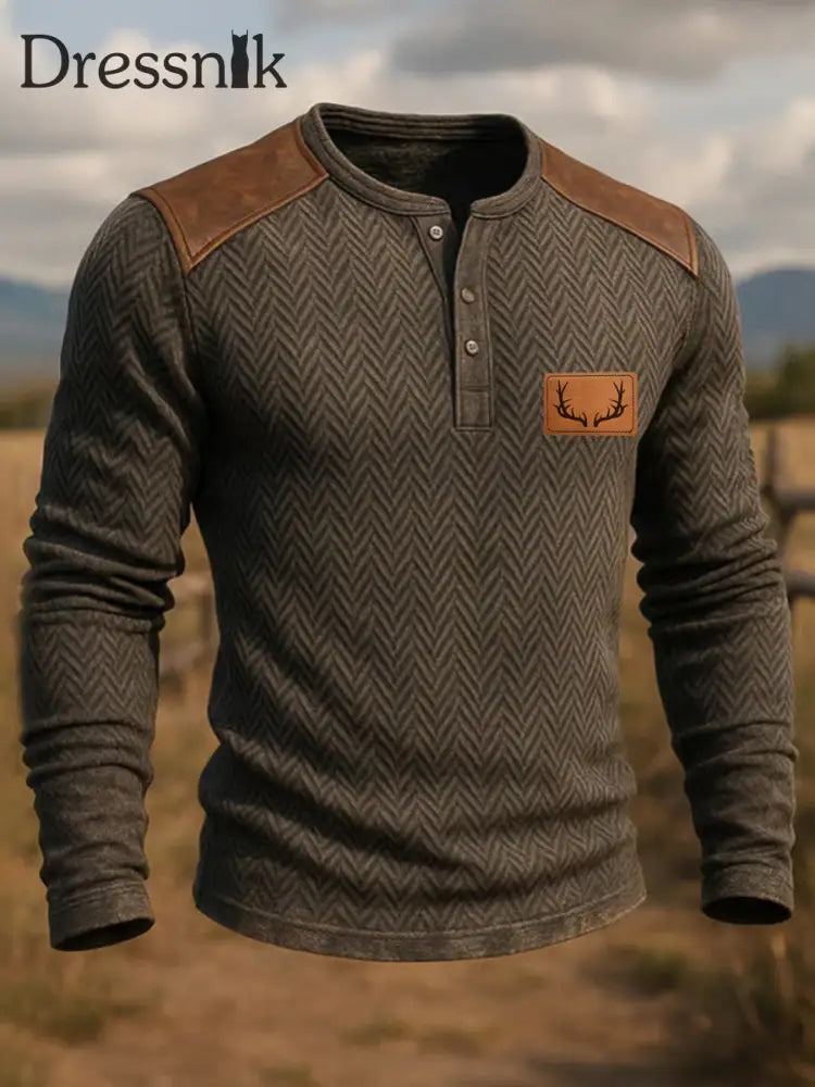 Herren Western Hunter Jacquard Herring bone Crew Hals Button Down Sweatshirt als bild / S