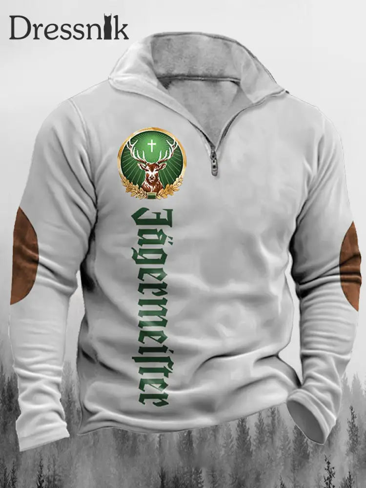 Herren Western Jägermeister Druck Umdrehen Kragen Reiß Verschluss Flush Outdoor Sweatshirt B / S