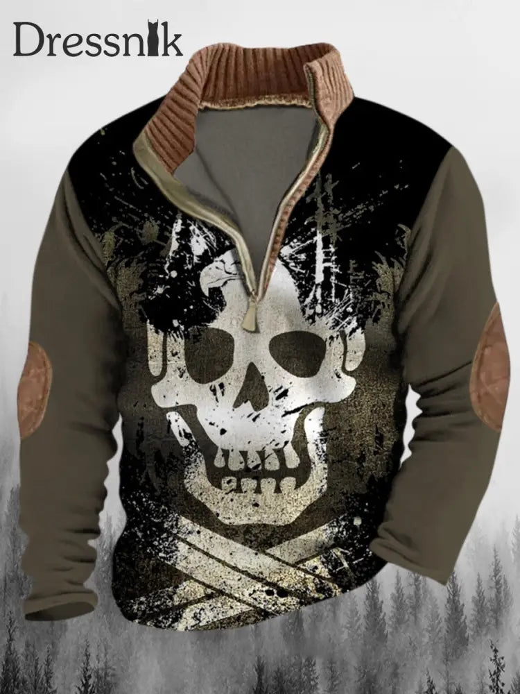 Herren Western Punk Graffiti Print Revers Reiß Verschluss Lässig Lose Spleißen Sweatshirt A / S