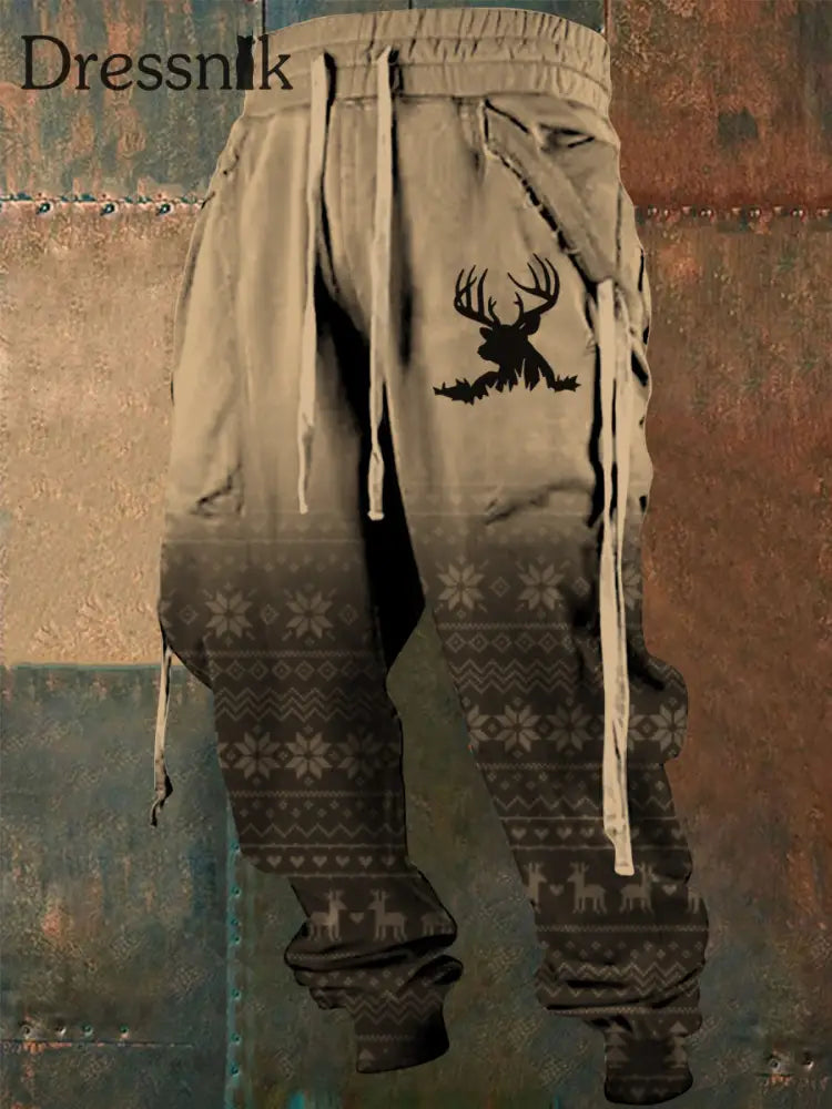 Herren Westliche Steigung Weihnachts bedruckte Kordel zug elastische Kraft füße lässige Sport dicke Hosen A / S