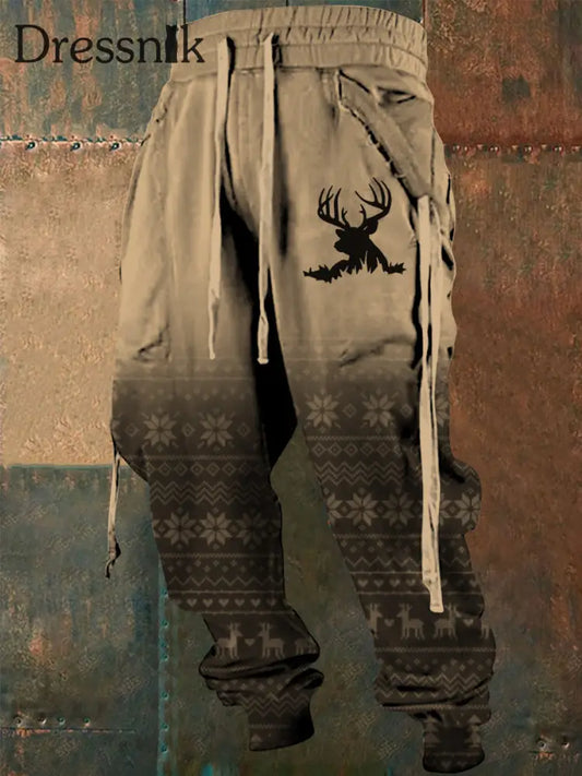 Herren Westliche Steigung Weihnachts bedruckte Kordel zug elastische Kraft füße lässige Sport dicke Hosen A / S