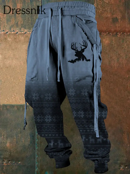 Herren Westliche Steigung Weihnachts bedruckte Kordel zug elastische Kraft füße lässige Sport dicke Hosen C / S