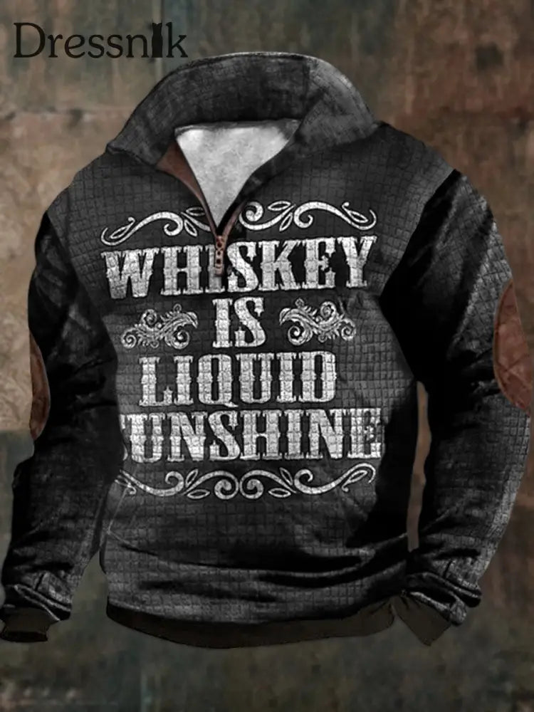 Herren Whisky Ist Liquid Sunshine Print Revers Walf Checks Reiß Verschluss Outdoor Sweatshirt A / S