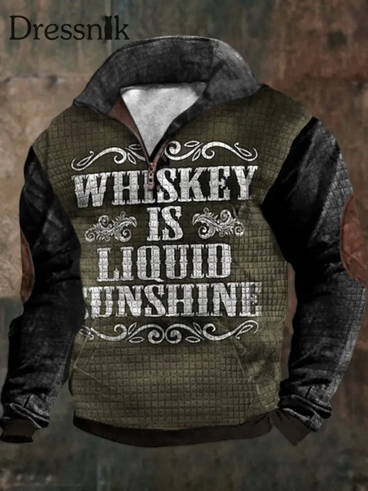 Herren Whisky Ist Liquid Sunshine Print Revers Walf Checks Reiß Verschluss Outdoor Sweatshirt B / S