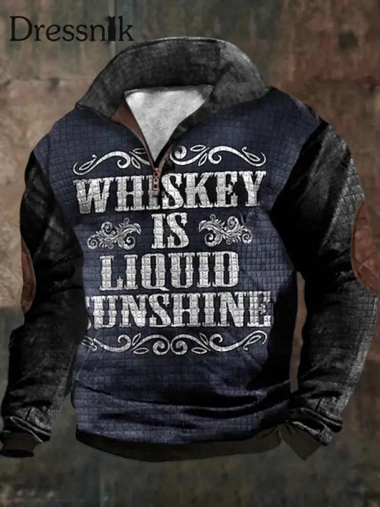 Herren Whisky Ist Liquid Sunshine Print Revers Walf Checks Reiß Verschluss Outdoor Sweatshirt C / S