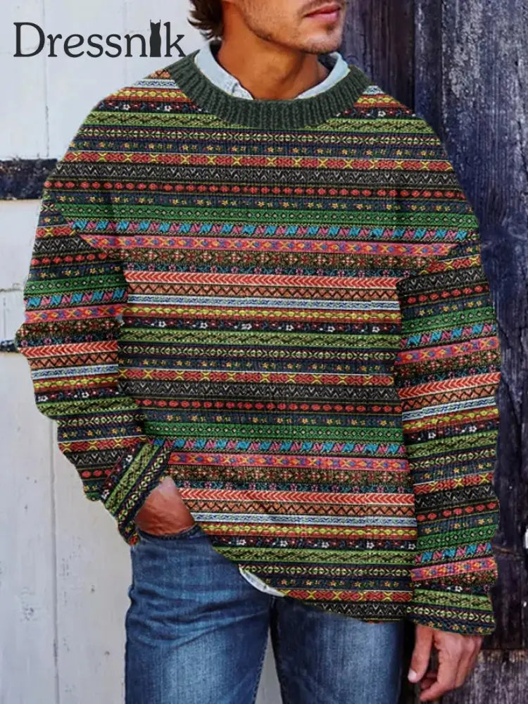 Herren Winter Isländischer Pullover Pullover Chunky Strickst reifen Pullover als bild / S
