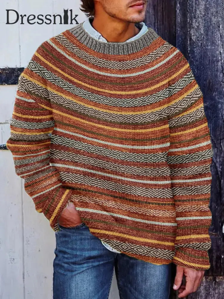 Herren Winter Isländischer Pullover Pullover Chunky Strickst reifen Pullover als bild / S