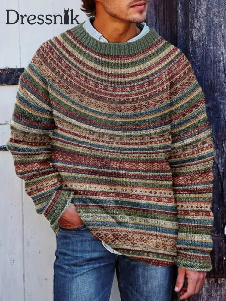 Herren Winter Isländischer Pullover Pullover Chunky Strickst reifen Pullover als bild / S