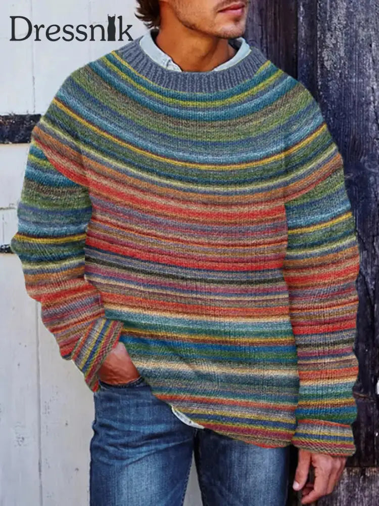 Herren Winter Isländischer Pullover Pullover Chunky Strickst reifen Pullover als bild / S