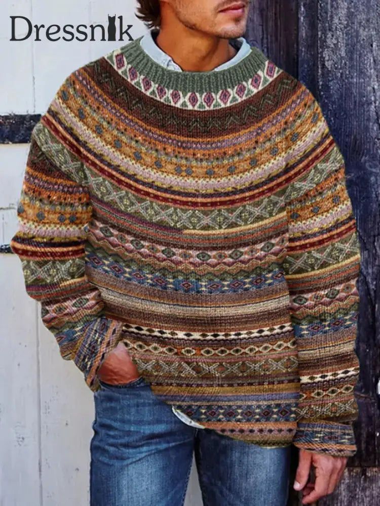 Herren Winter Isländischer Pullover Pullover Chunky Strickst reifen Pullover als bild / S