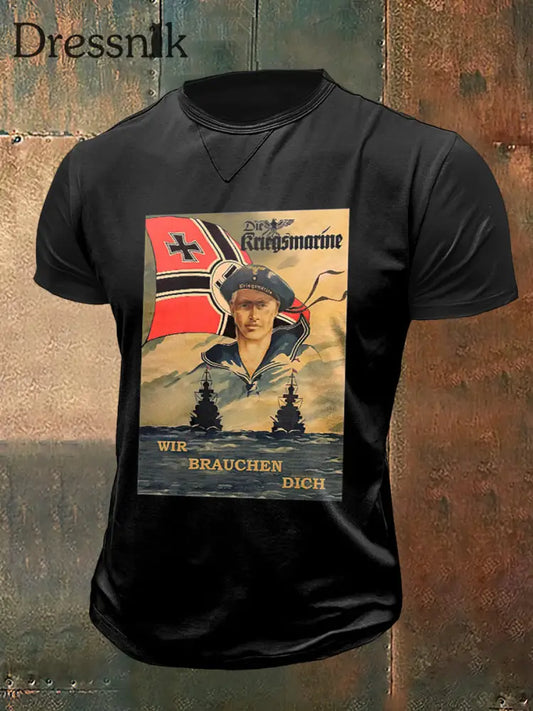 Herren Wir Brauchen Dich Print Vintage Mode Kurzarm T-Shirt Schwarz / S
