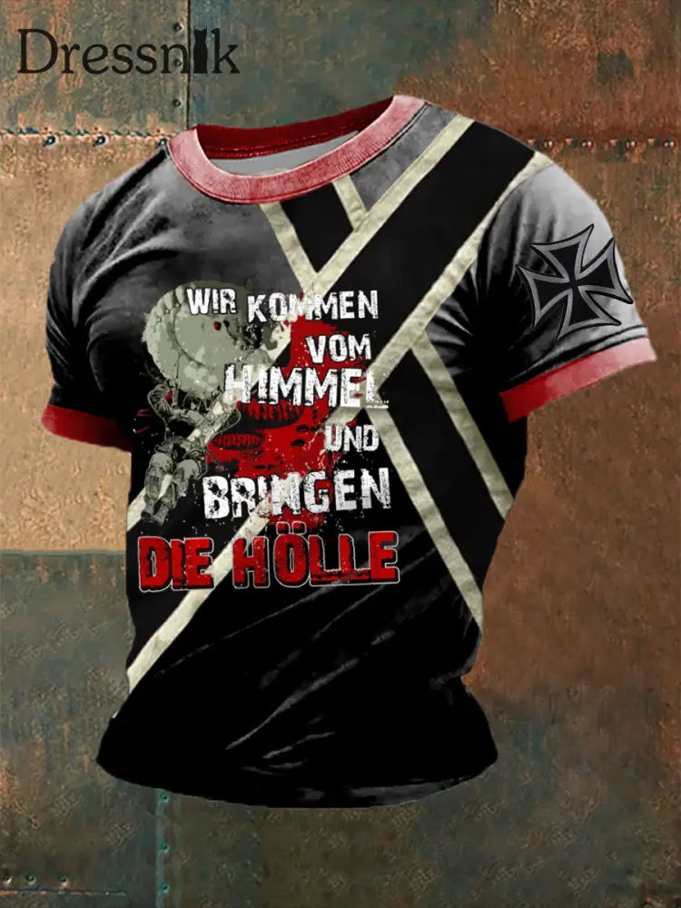 Herren Wir kommen vom Himmel bedrucktes Kurzarm-T-Shirt Schwarz / S