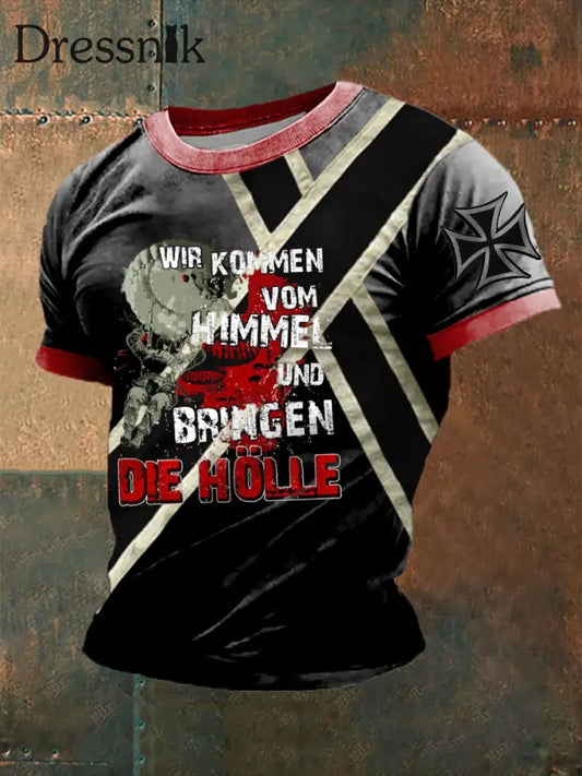 Herren Wir kommen vom Himmel bedrucktes Kurzarm-T-Shirt Schwarz / S
