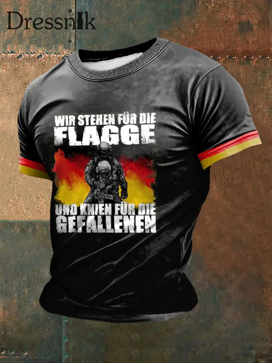 Herren Wir stehen für die Flagge Bedrucktes Kurzarm-T-Shirt Schwarz / S
