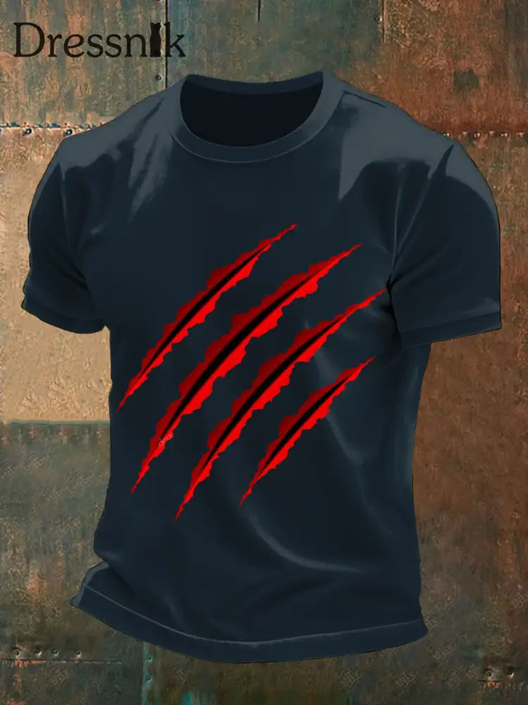 Herren Wolf Scratch T-Shirts Marineblau / S