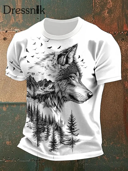 Herren Wolf Silhouette bedruckte lässige T-Shirts Weiß / S